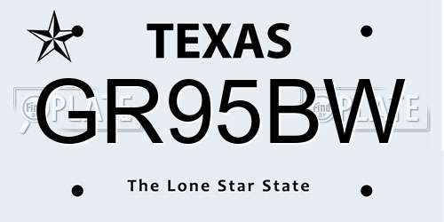 GR95BW Texas License Plate