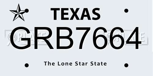 GRB7664 Texas License Plate