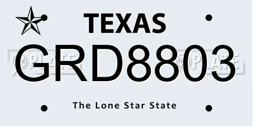 GRD8803 Texas License Plate
