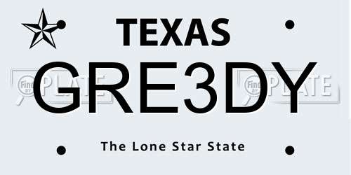 GRE3DY Texas License Plate