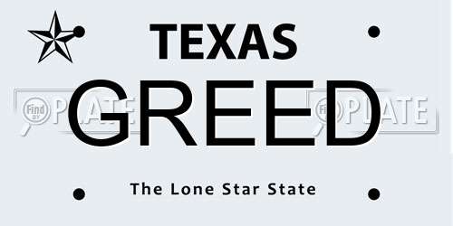 GREED Texas License Plate