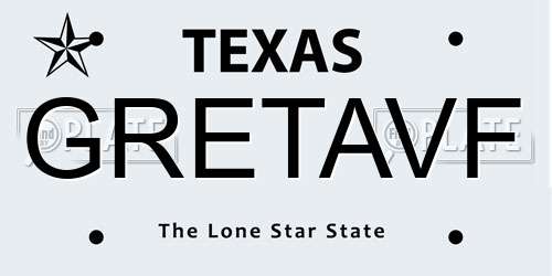GRETAVF Texas License Plate