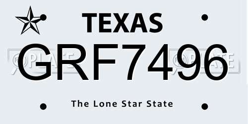 GRF7496 Texas License Plate
