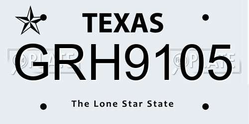 GRH9105 Texas License Plate