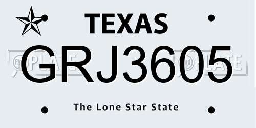 GRJ3605 Texas License Plate