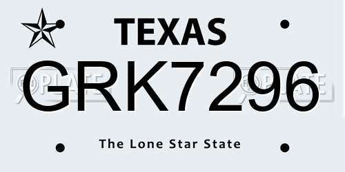 GRK7296 Texas License Plate
