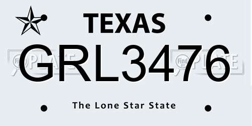 GRL3476 Texas License Plate