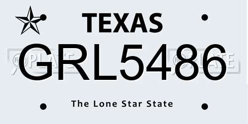 GRL5486 Texas License Plate
