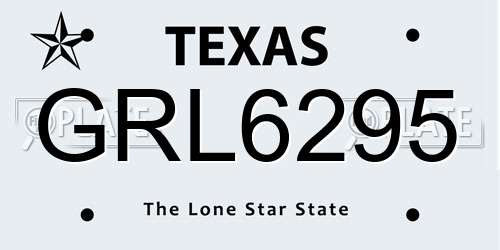 GRL6295 Texas License Plate