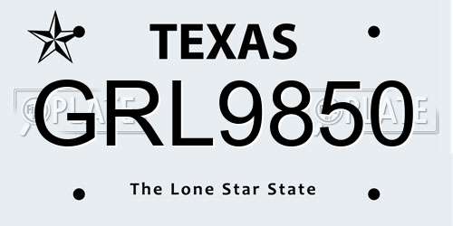 GRL9850 Texas License Plate