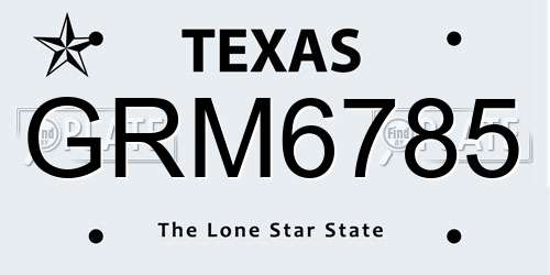 GRM6785 Texas License Plate