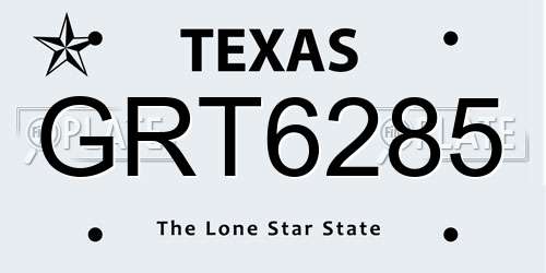 GRT6285 Texas License Plate