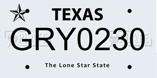 GRY0230 Texas License Plate