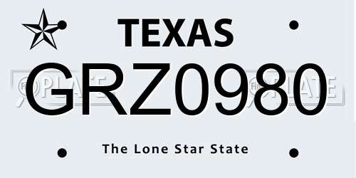 GRZ0980 Texas License Plate