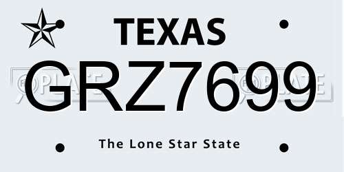 GRZ7699 Texas License Plate