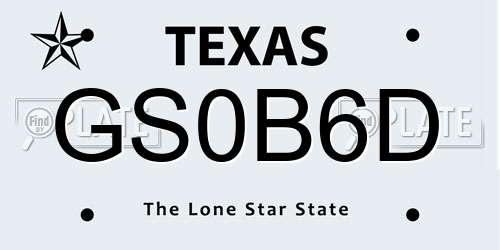 GS0B6D Texas License Plate