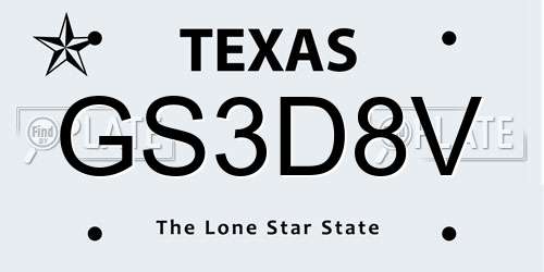 GS3D8V Texas License Plate