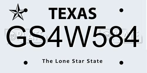 GS4W584 Texas License Plate