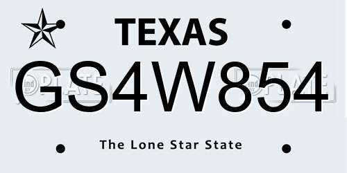 GS4W854 Texas License Plate