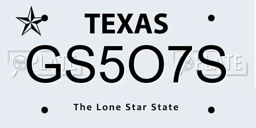 GS5O7S Texas License Plate