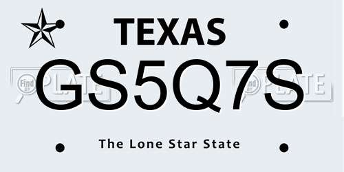 GS5Q7S Texas License Plate