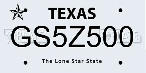 GS5Z500 Texas License Plate