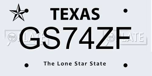 GS74ZF Texas License Plate
