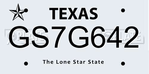 GS7G642 Texas License Plate