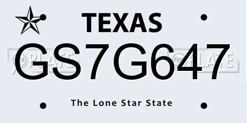 GS7G647 Texas License Plate