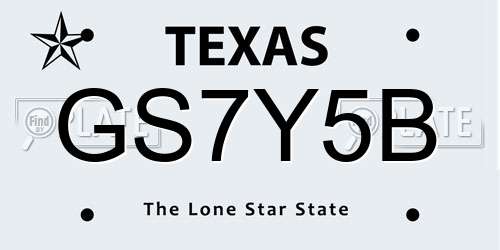 GS7Y5B Texas License Plate