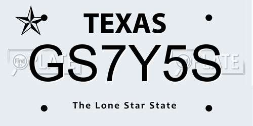 GS7Y5S Texas License Plate