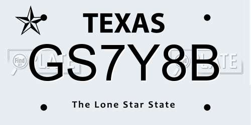 GS7Y8B Texas License Plate