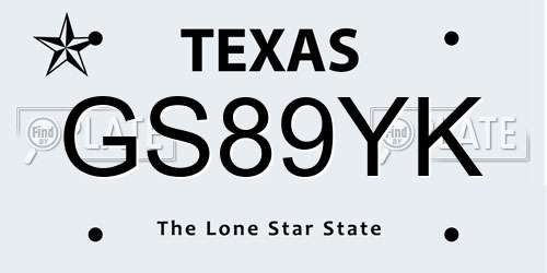 GS89YK Texas License Plate