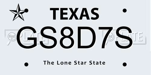 GS8D7S Texas License Plate