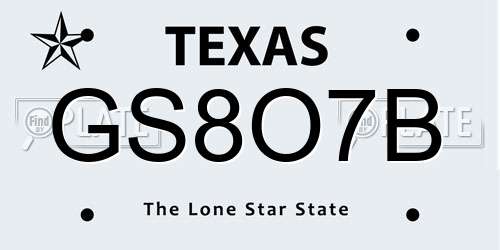 GS8O7B Texas License Plate