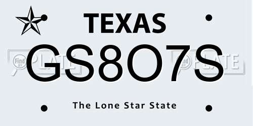 GS8O7S Texas License Plate