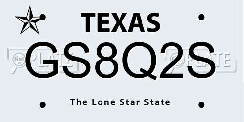 GS8Q2S Texas License Plate