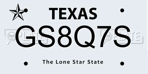 GS8Q7S Texas License Plate