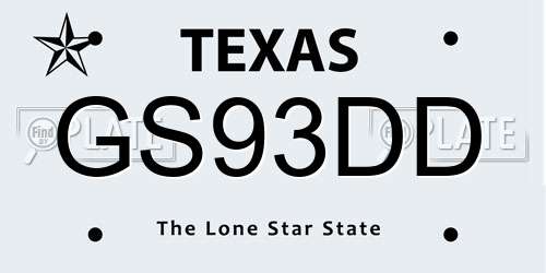 GS93DD Texas License Plate