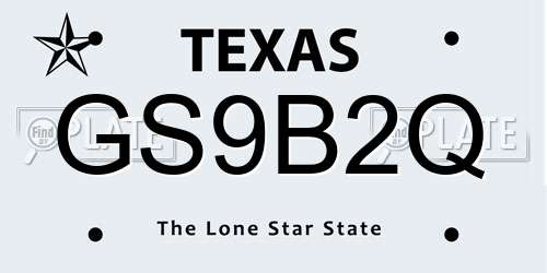 GS9B2Q Texas License Plate