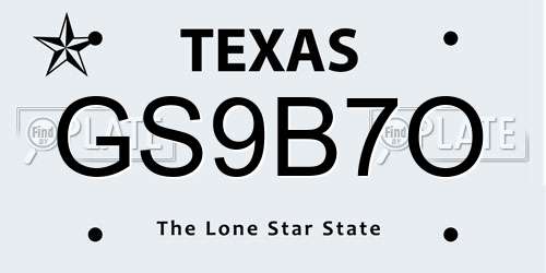 GS9B7O Texas License Plate