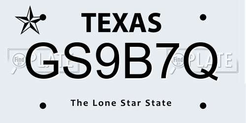 GS9B7Q Texas License Plate