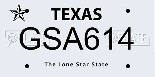 GSA614 Texas License Plate
