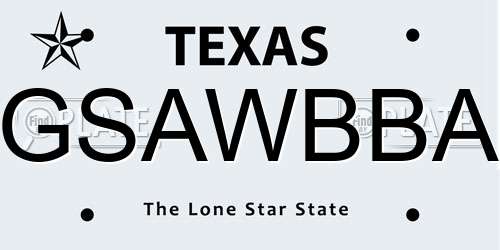GSAWBBA Texas License Plate