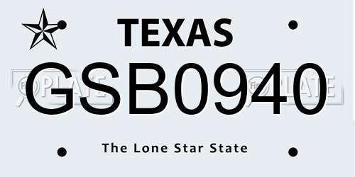 GSB0940 Texas License Plate