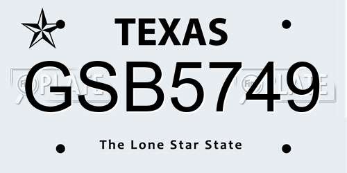GSB5749 Texas License Plate
