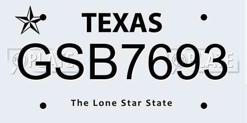 GSB7693 Texas License Plate