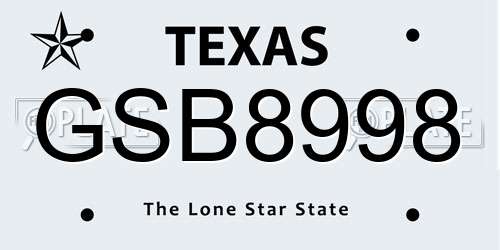 GSB8998 Texas License Plate