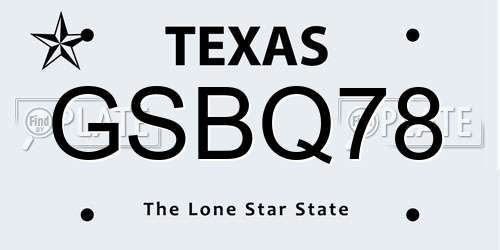 GSBQ78 Texas License Plate