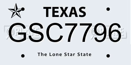 GSC7796 Texas License Plate